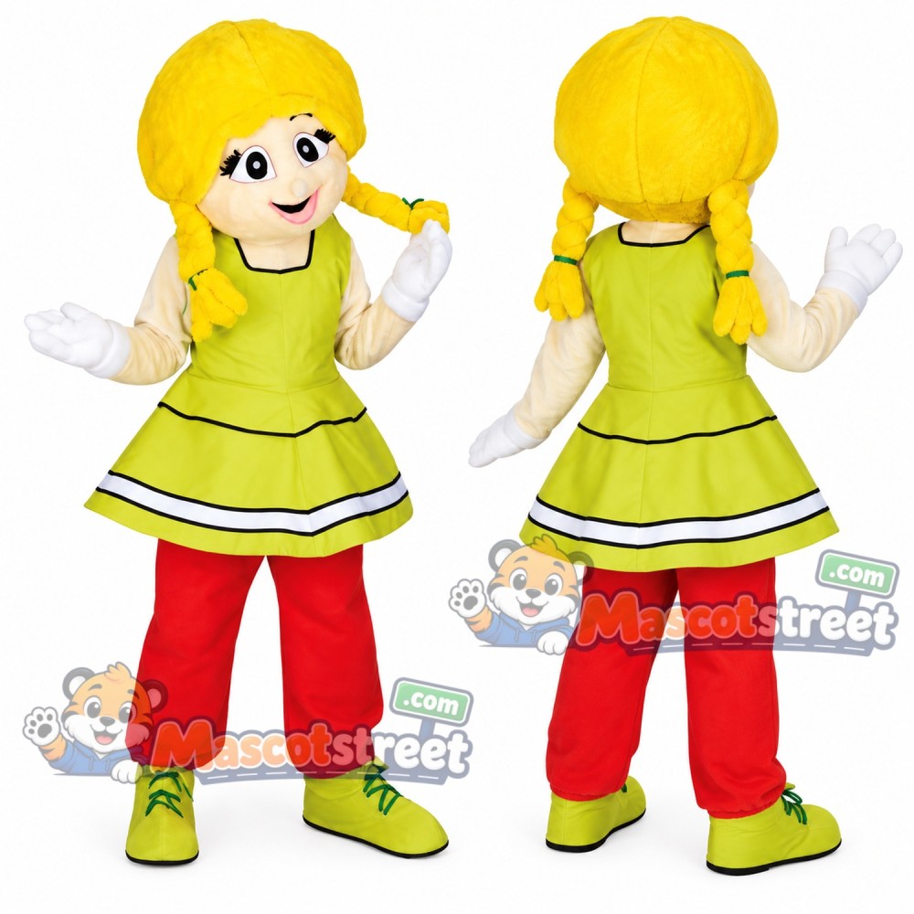 Girl Mascot Costume with Green Dress and Red Pants