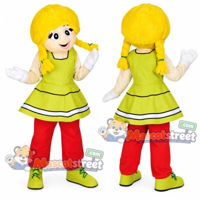 Girl Mascot Costume with Green Dress and Red Pants