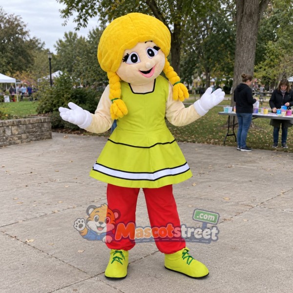 Girl Mascot Costume with Green Dress and Red Pants