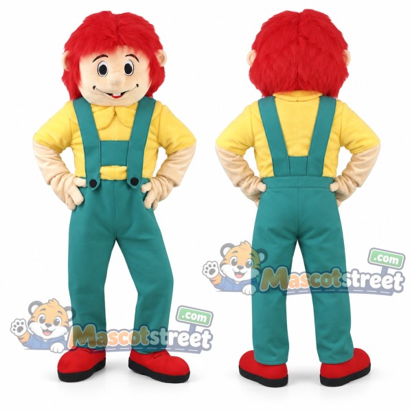 Boy Mascot Costume with Yellow Shirt and Green Overalls