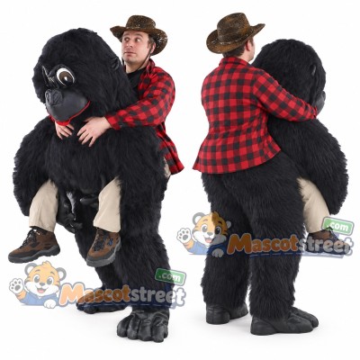 Gorilla Rider Mascot Costume with Red Plaid Shirt and Cowboy Hat