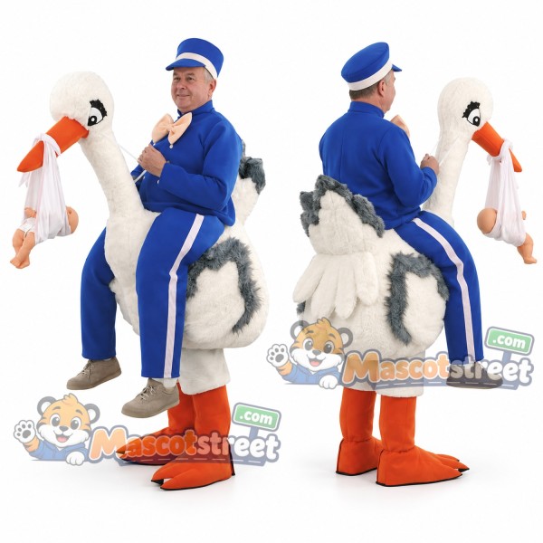 White Bird Rider Mascot Costume with Blue Tracksuit