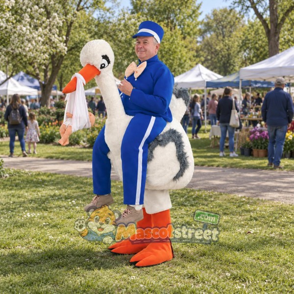 White Bird Rider Mascot Costume with Blue Tracksuit