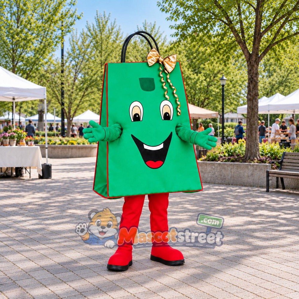 Green Shopping Bag Mascot Costume Green Shopping Bag Mascot Costume