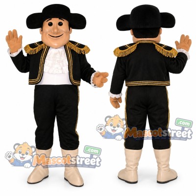 Matador Mascot Costume with Black Suit and Hat