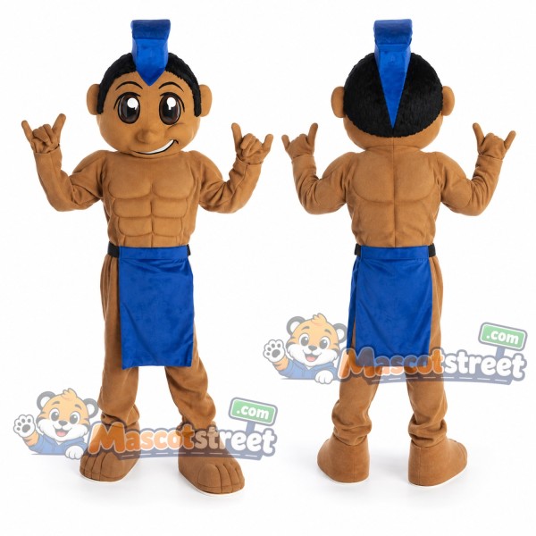 Boy Warrior Mascot Costume with Blue Loincloth and Headband