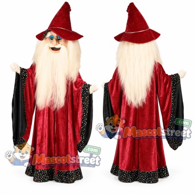 Wizard Mascot Costume with Red Robe and Pointed Hat