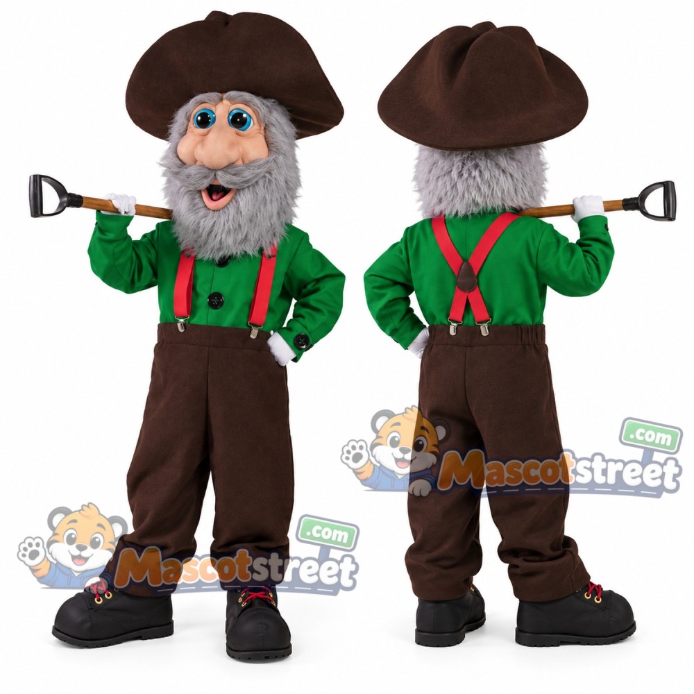 Miner Mascot Costume with Green Shirt, Brown Pants and Hat Miner Mascot Costume with Green Shirt, Brown Pants and Hat