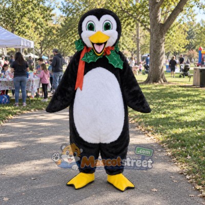 Penguin Mascot Costume with Red Scarf