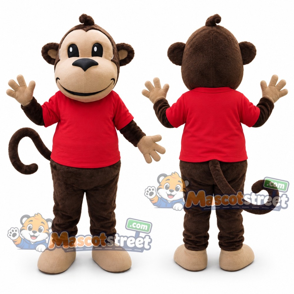 Brown Monkey Mascot Costume with Red Shirt Brown Monkey Mascot Costume with Red Shirt