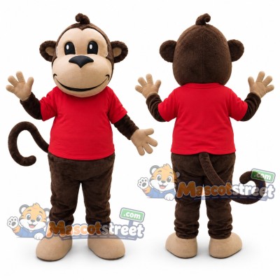 Brown Monkey Mascot Costume with Red Shirt Brown Monkey Mascot Costume with Red Shirt