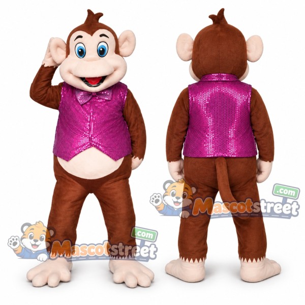 Brown Monkey Mascot Costume with Purple Vest