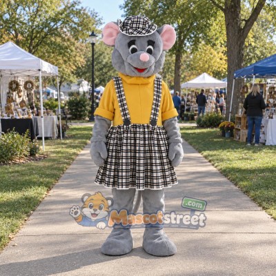 Gray Mouse Couple Mascot Costume with Plaid Outfits Gray Mouse Couple Mascot Costume with Plaid Outfits
