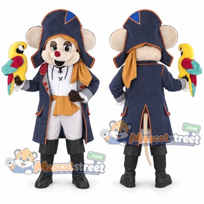 Mouse Pirate Mascot Costume with Navy Coat and Tricorn Hat Mouse Pirate Mascot Costume with Navy Coat and Tricorn Hat