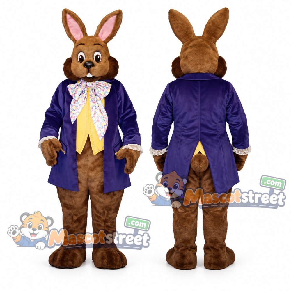 Brown Rabbit Mascot Costume with Purple Tailcoat Brown Rabbit Mascot Costume with Purple Tailcoat
