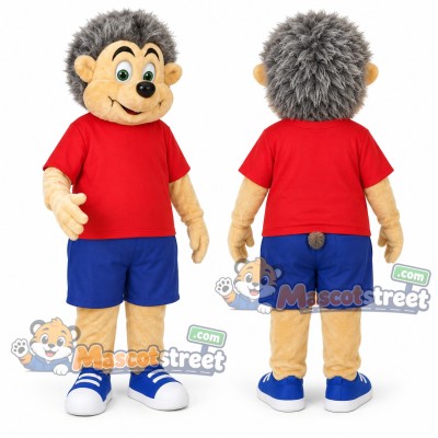 Hedgehog Mascot Costume with Red Shirt and Blue Shorts Hedgehog Mascot Costume with Red Shirt and Blue Shorts