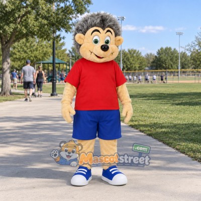 Hedgehog Mascot Costume with Red Shirt and Blue Shorts Hedgehog Mascot Costume with Red Shirt and Blue Shorts
