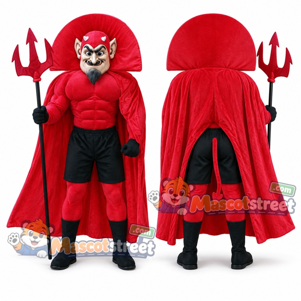 Red Devil Mascot Costume with Red Cape and Black Shorts Red Devil Mascot Costume with Red Cape and Black Shorts