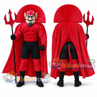 Red Devil Mascot Costume with Red Cape and Black Shorts Red Devil Mascot Costume with Red Cape and Black Shorts