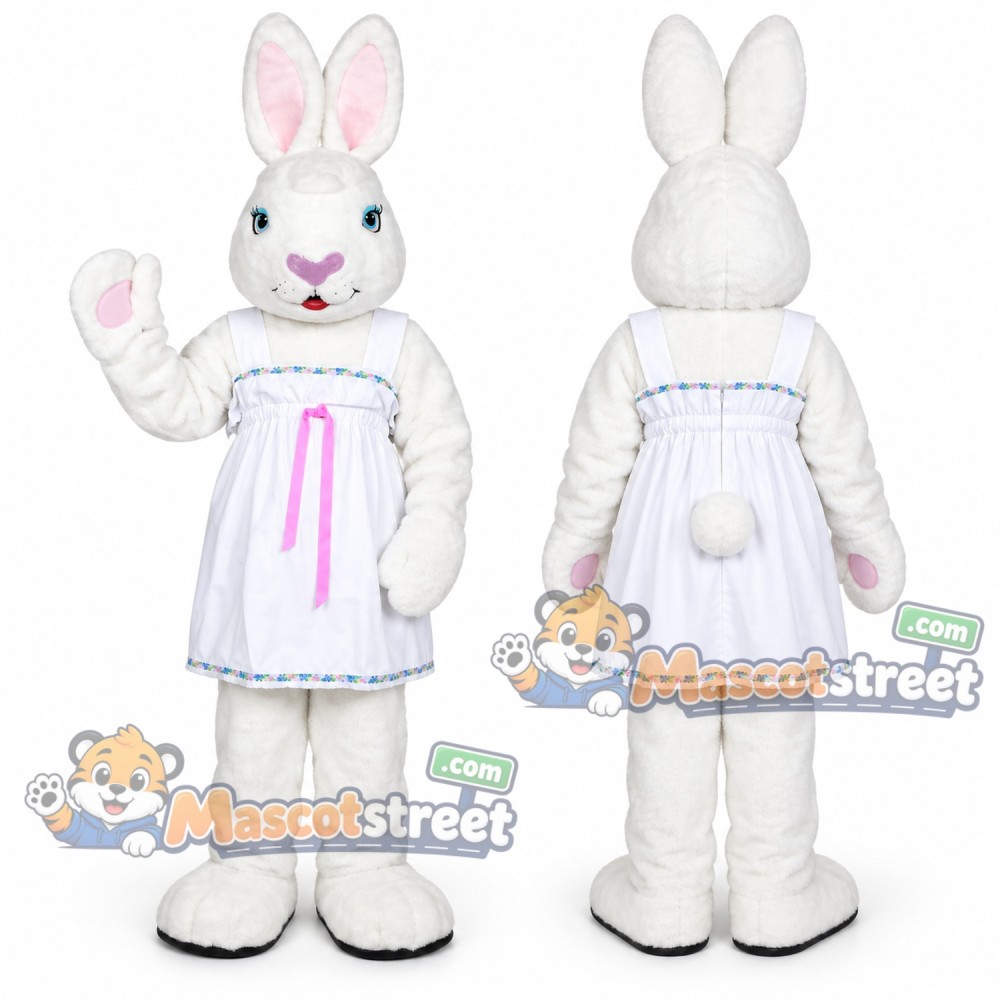 White Rabbit Mascot Costume with White Dress