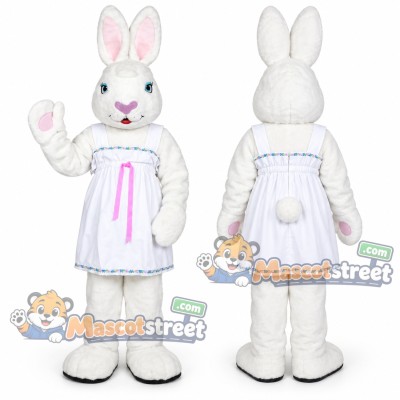 White Rabbit Mascot Costume with White Dress