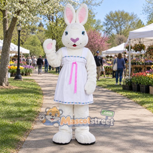 White Rabbit Mascot Costume with White Dress