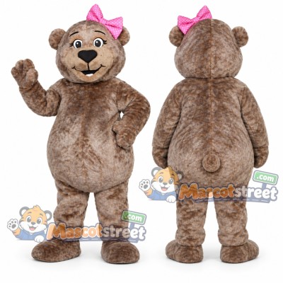 Gray Bear Mascot Costume with Pink Hair Bow Gray Bear Mascot Costume with Pink Hair Bow