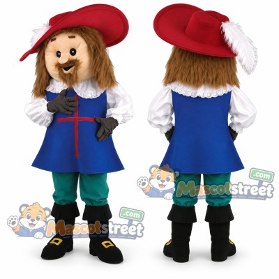 Musketeer Mascot Costume with Blue Tabard and Red Hat Musketeer Mascot Costume with Blue Tabard and Red Hat