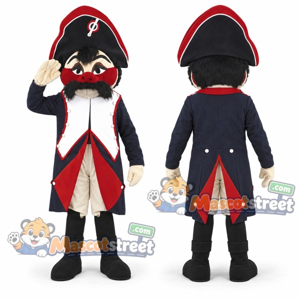 Naval Officer Mascot Costume with Navy Tailcoat and Bicorn Hat