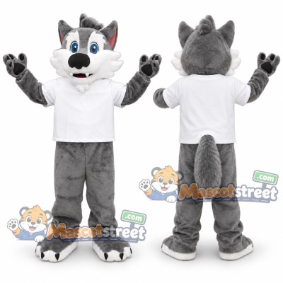 Gray Wolf Mascot Costume with White Shirt