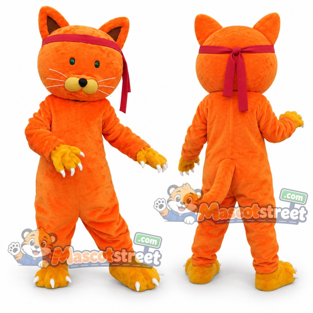 Orange Cat Ninja Mascot Costume with Red Headband