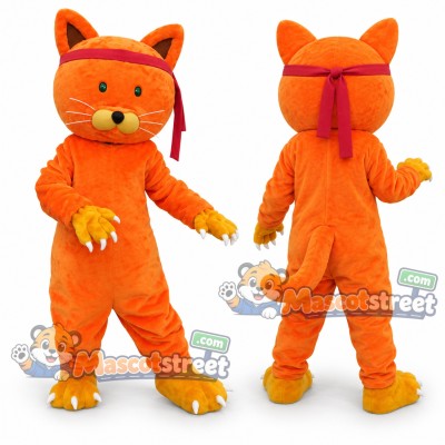 Orange Cat Ninja Mascot Costume with Red Headband