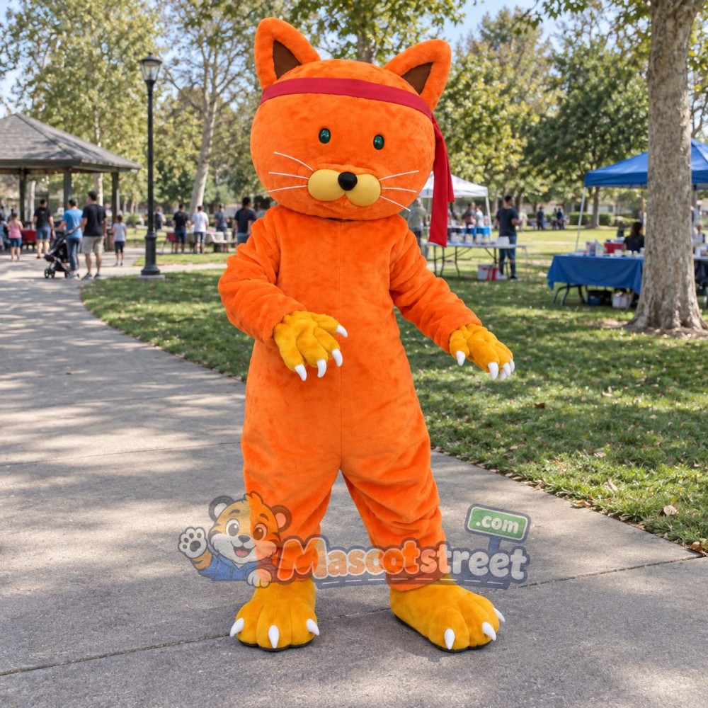 Orange Cat Ninja Mascot Costume with Red Headband