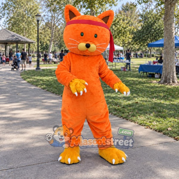 Orange Cat Ninja Mascot Costume with Red Headband