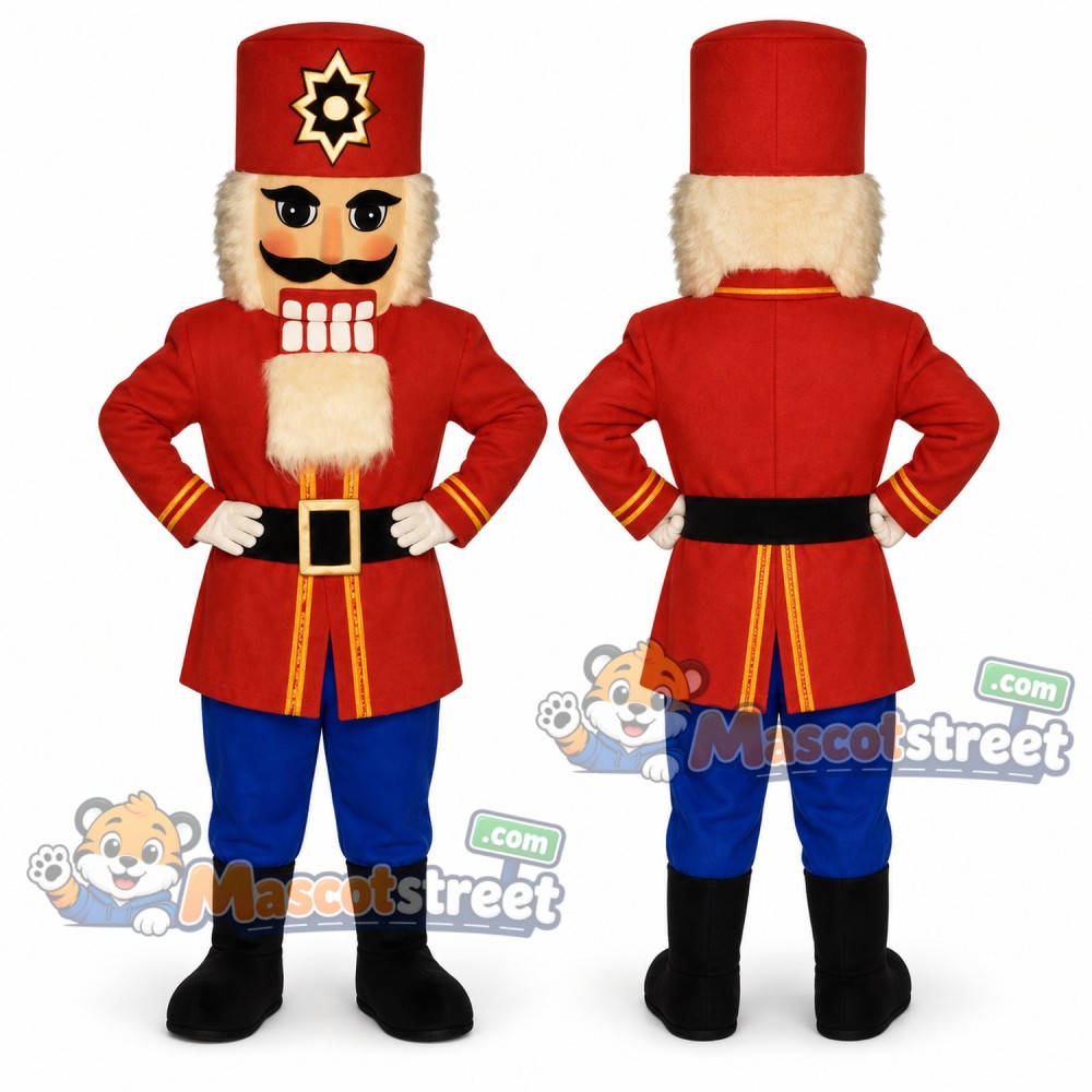 Nutcracker Mascot Costume with Red Uniform and Blue Pants