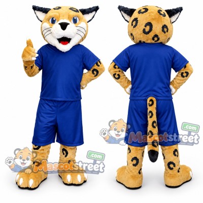 Yellow Jaguar Mascot Costume with Blue Sports Uniform