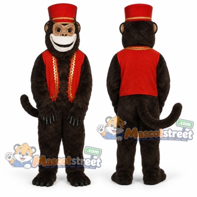 Brown Monkey Mascot Costume with Red Vest and Fez Brown Monkey Mascot Costume with Red Vest and Fez