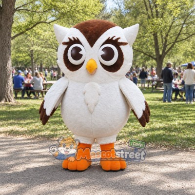 White and Brown Owl Mascot Costume