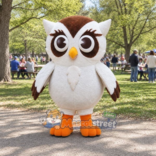 White and Brown Owl Mascot Costume