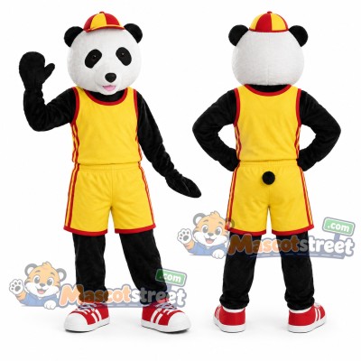 Panda Mascot Costume with Yellow Sports Uniform and Cap