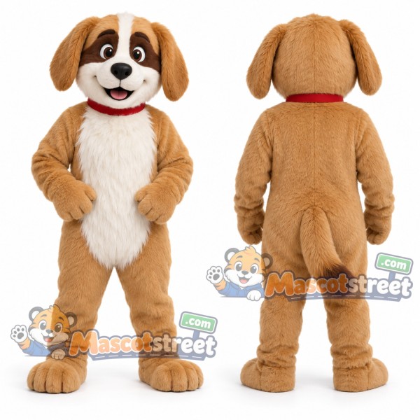 Tan Dog Mascot Costume with Red Collar