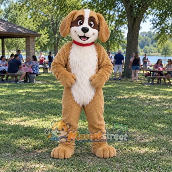 Tan Dog Mascot Costume with Red Collar