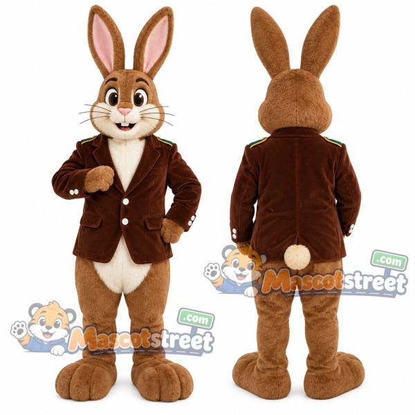 Brown Rabbit Mascot Costume with Brown Jacket