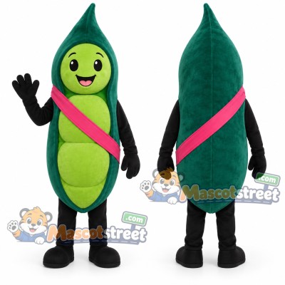 Green Pea Pod Mascot Costume with Pink Sash