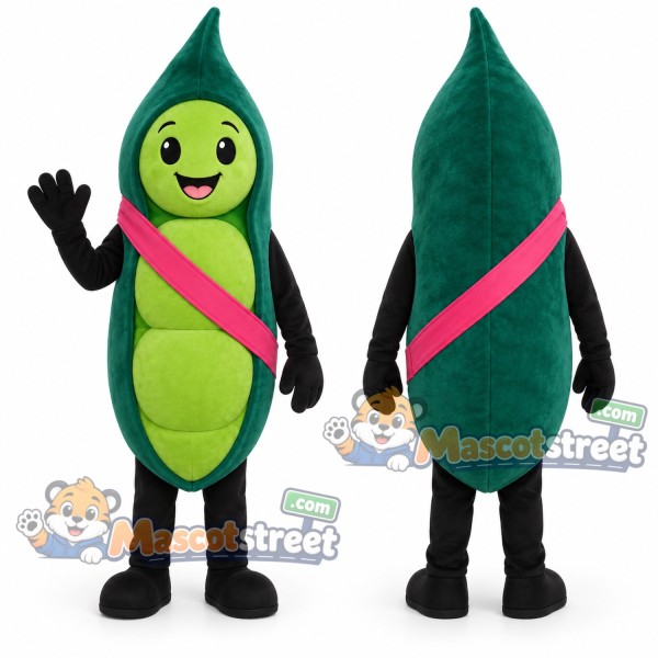 Green Pea Pod Mascot Costume with Pink Sash