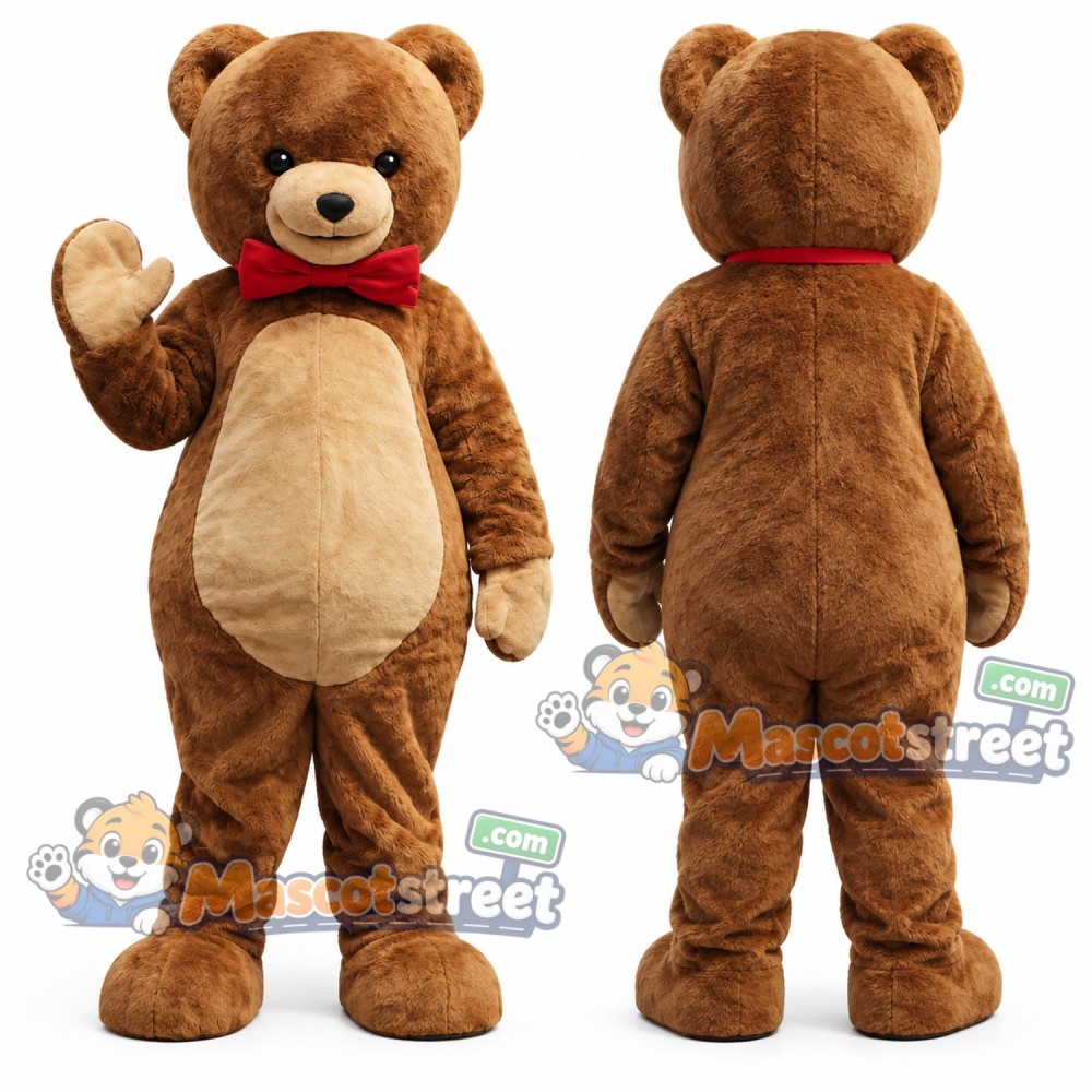 Brown Bear Mascot Costume with Red Scarf Brown Bear Mascot Costume with Red Scarf