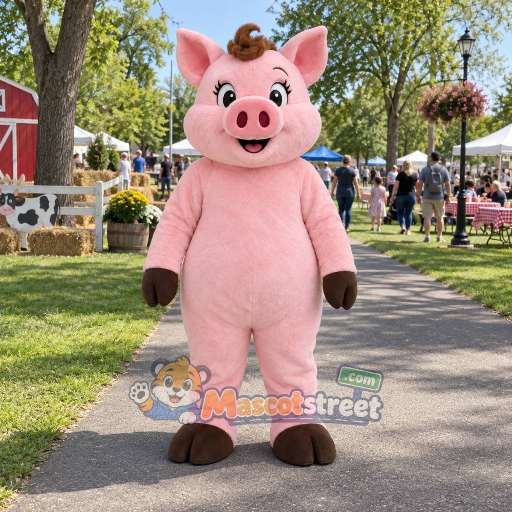 Pink Pig Mascot Costume Pink Pig Mascot Costume