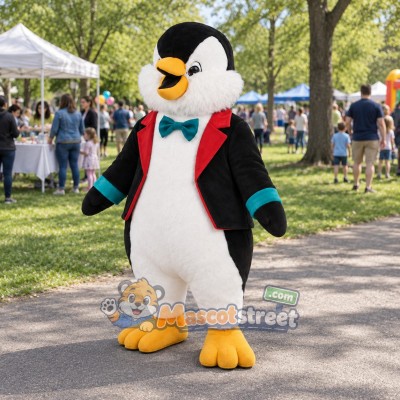 Penguin Mascot Costume with Black Jacket and Green Bow Tie Penguin Mascot Costume with Black Jacket and Green Bow Tie