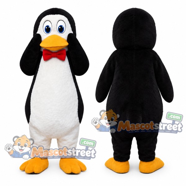 Penguin Mascot Costume with Red Bow Tie