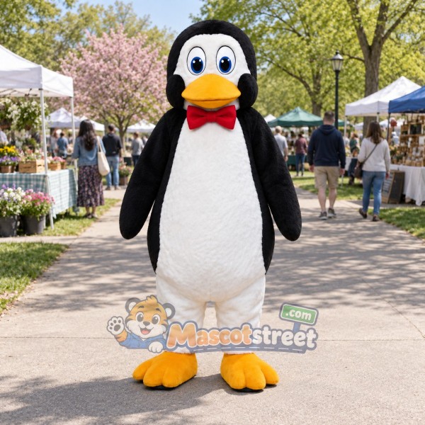 Penguin Mascot Costume with Red Bow Tie